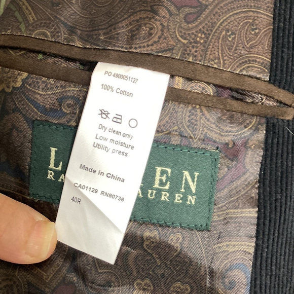 Lauren Ralph Lauren Sport Coat Mens 40R Black Corduroy Brown Elbow Patch Blazer - Picture 15 of 16